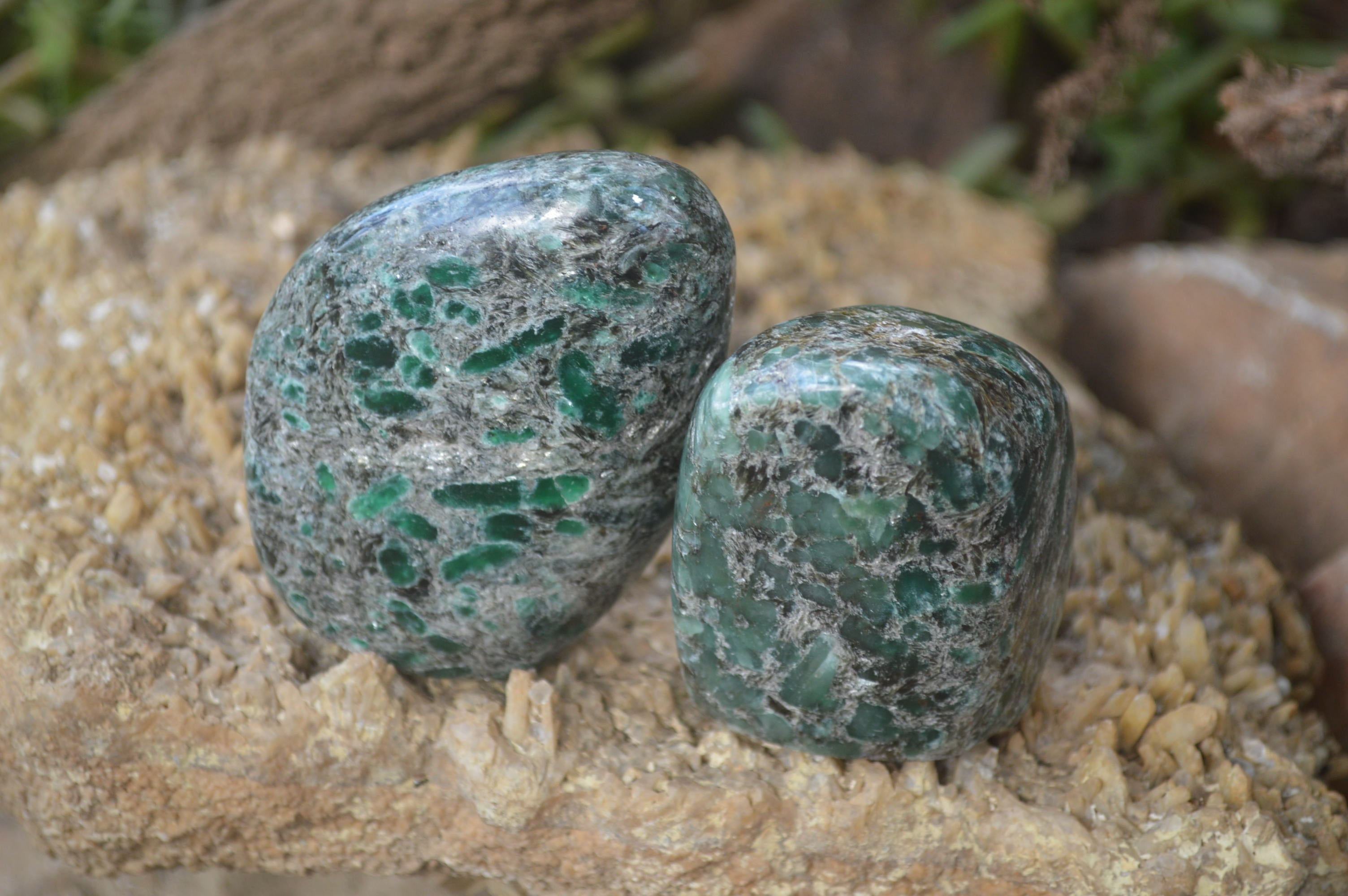 Polished Rare Emerald Mica In Matrix Standing Free Forms x 3 From Mutoko, Zimbabwe - Toprock Gemstones and Minerals 