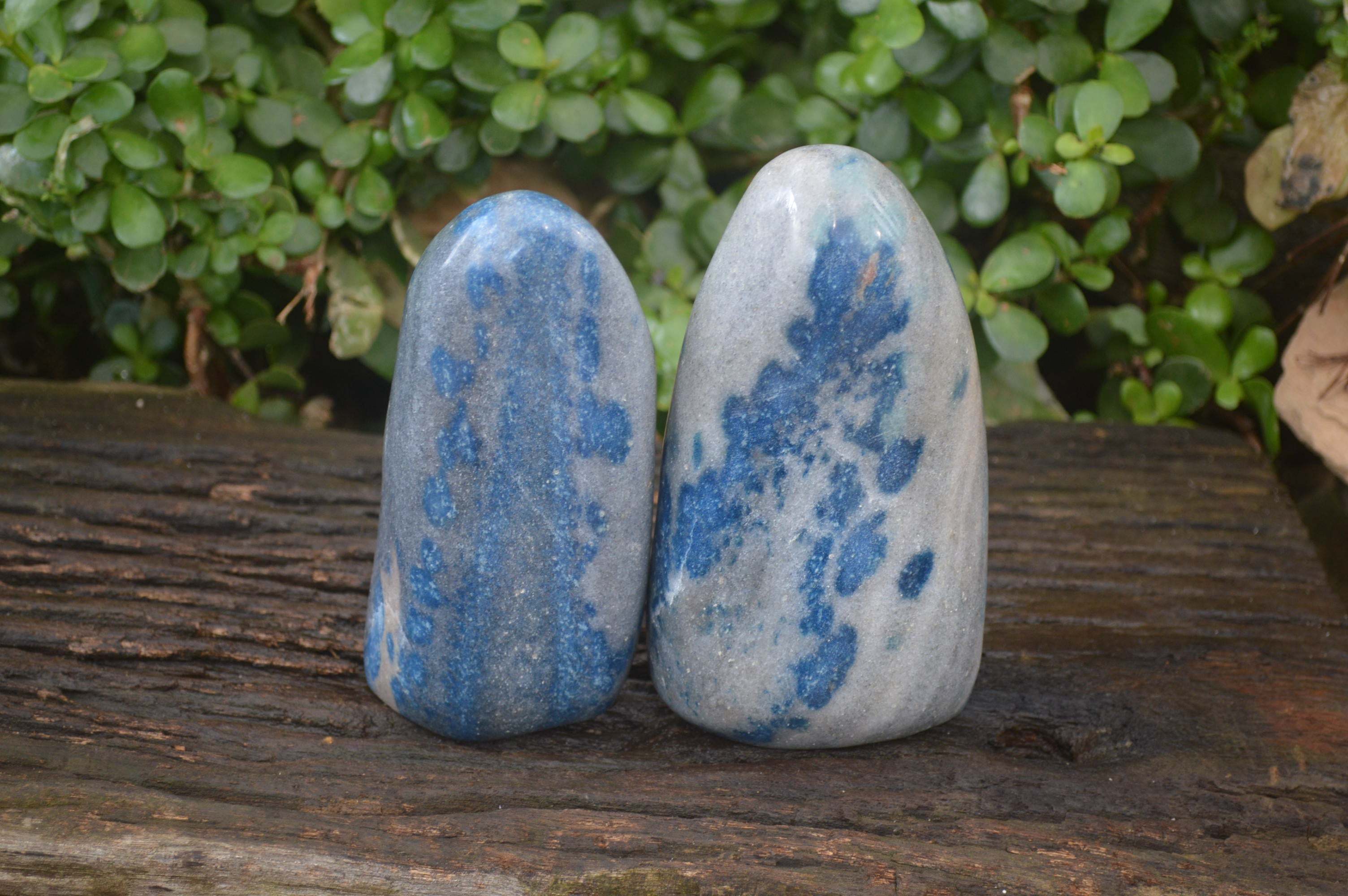 Polished Blue Spinel Spotted Quartz Standing Free Forms x 2 From Madagascar - Toprock Gemstones and Minerals 