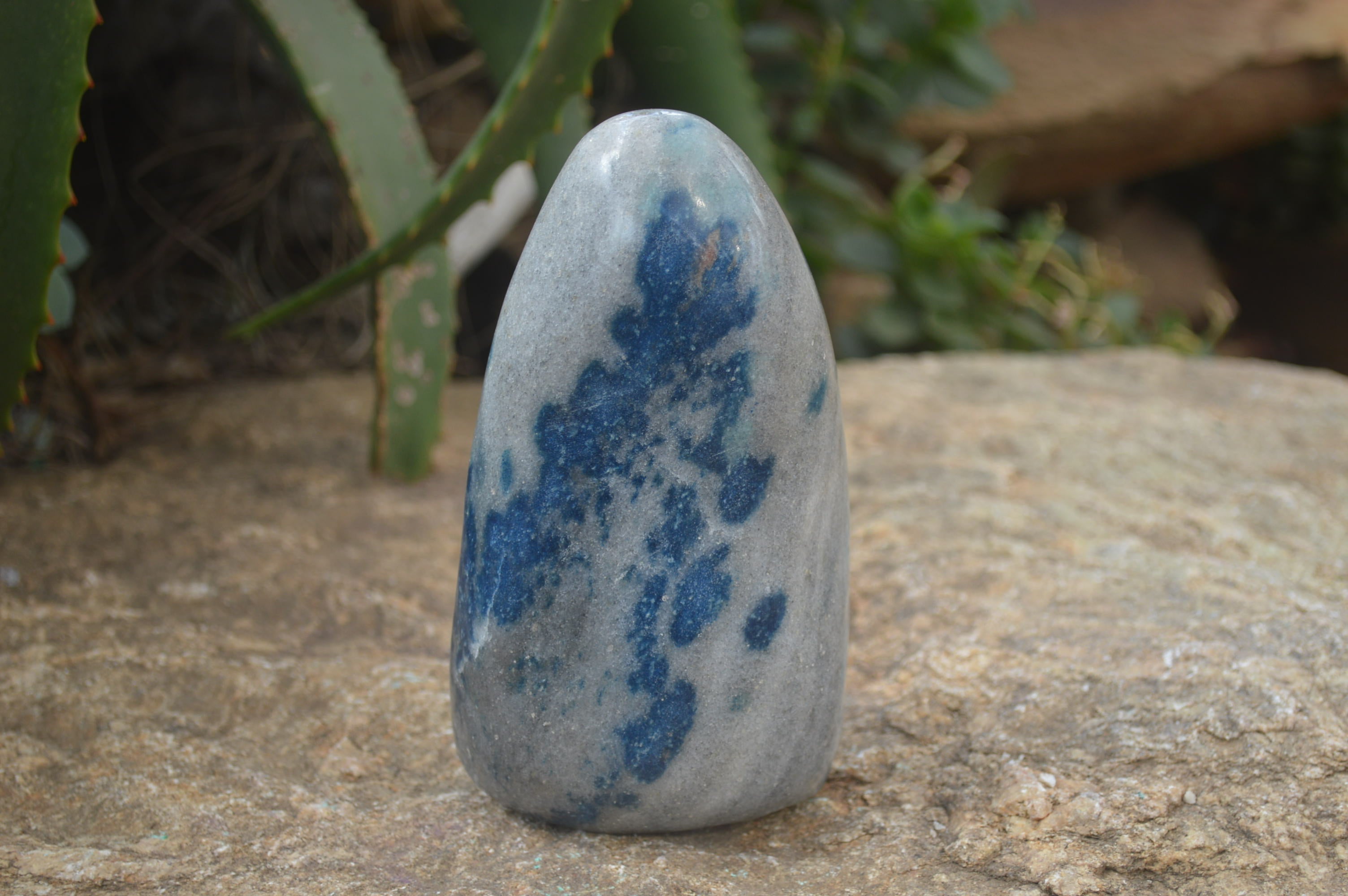 Polished Blue Spinel Spotted Quartz Standing Free Forms x 2 From Madagascar - Toprock Gemstones and Minerals 