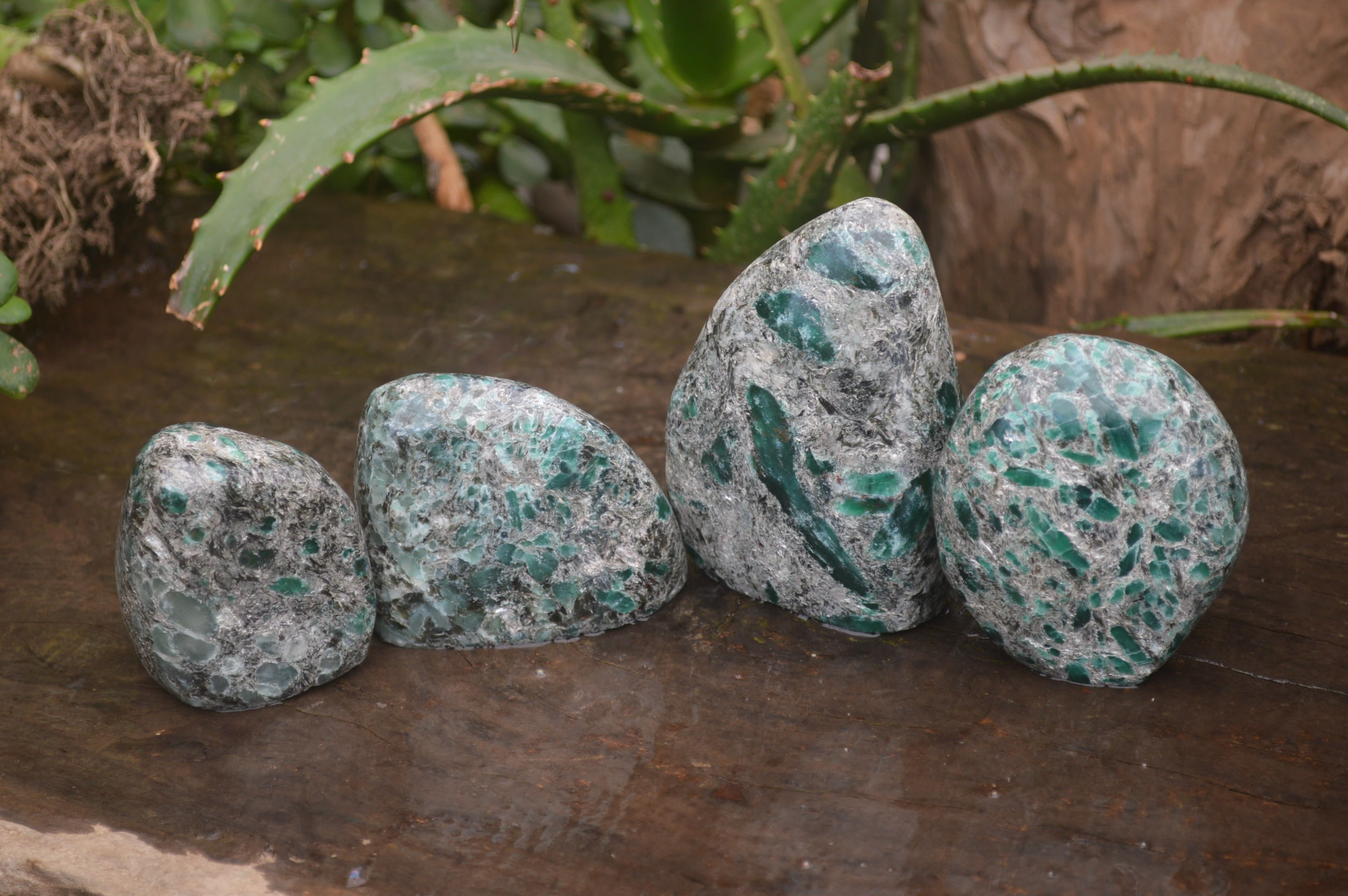 Polished Rare Emerald Mica In Matrix Standing Free Forms x 4 From Mutoko, Zimbabwe - Toprock Gemstones and Minerals 