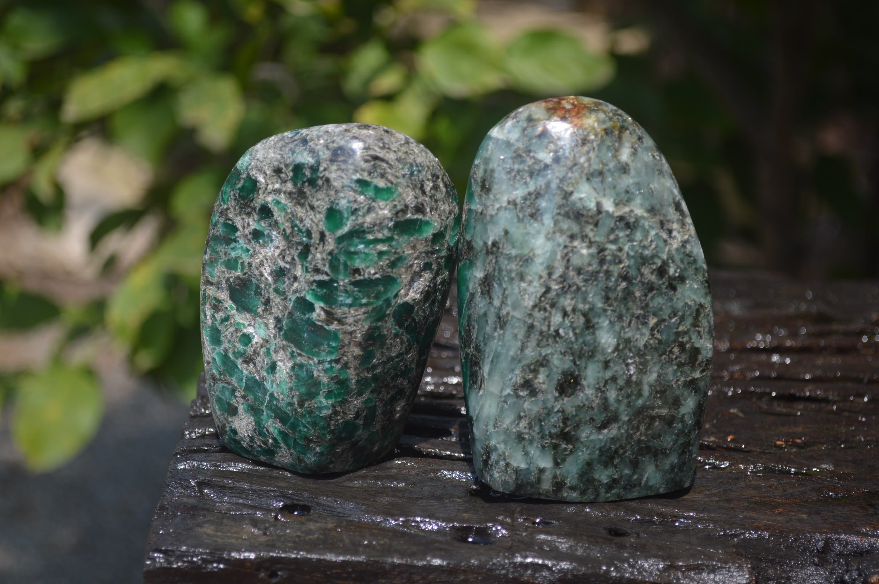 Polished Rare Emerald Mica In Matrix Standing Free Forms x 2 From Mutoko, Zimbabwe - Toprock Gemstones and Minerals 