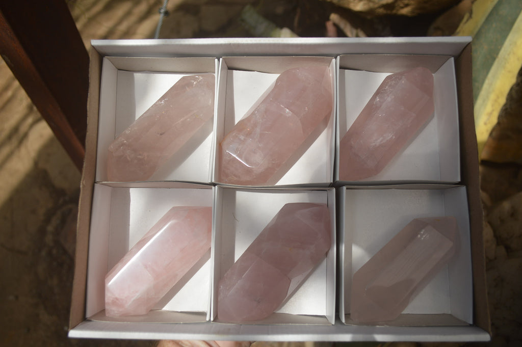 Polished Double Terminated Rose Quartz Points x 6 From Ambatondrazaka, Madagascar - Toprock Gemstones and Minerals 
