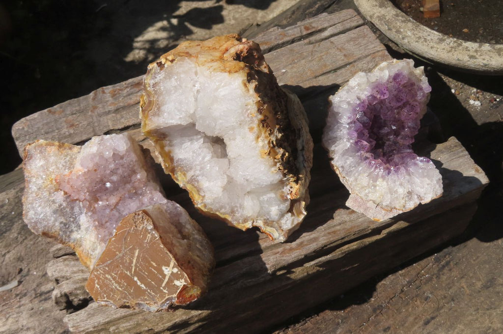 Natural Zululand Amethyst Agate Geodes x 3 from Jozini, South Africa - Toprock Gemstones and Minerals 