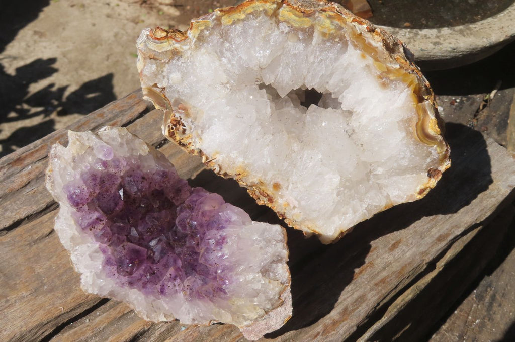 Natural Zululand Amethyst Agate Geodes x 3 from Jozini, South Africa - Toprock Gemstones and Minerals 