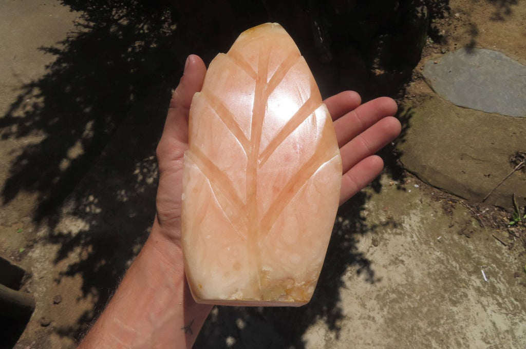 Polished Orange Twist Calcite Leaf Sculpture x 1 From Maevantanana, Madagascar - Toprock Gemstones and Minerals 