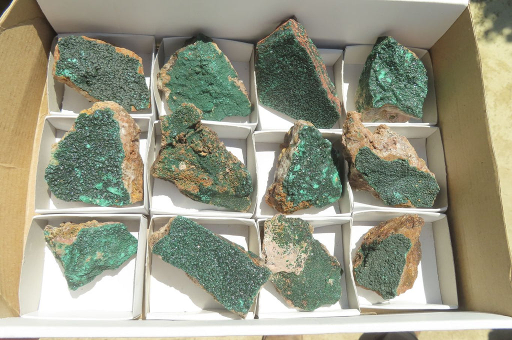Natural Crystalline Malachite Specimens x 12 From Congo - Toprock Gemstones and Minerals 