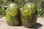Polished Green Opal Standing Free Forms x 2 From Antsirabe, Madagascar - Toprock Gemstones and Minerals 
