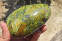 Polished Green Opal Standing Free Forms x 2 From Antsirabe, Madagascar - Toprock Gemstones and Minerals 