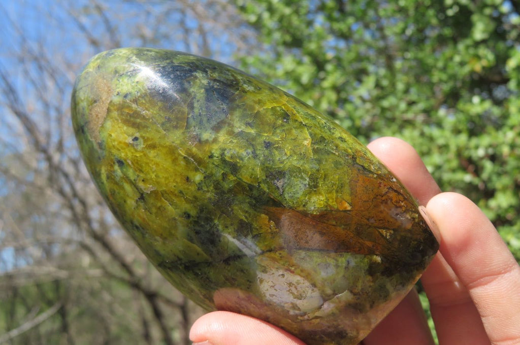 Polished Green Opal Standing Free Forms x 2 From Antsirabe, Madagascar - Toprock Gemstones and Minerals 