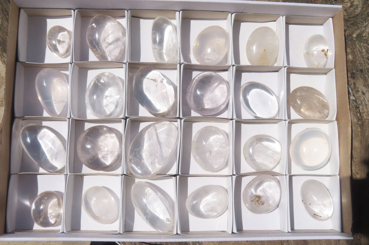 Polished Clear Quartz Palm Stones x 24 From Madagascar - Toprock Gemstones and Minerals 