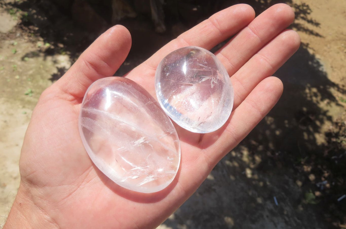 Polished Clear Quartz Palm Stones x 24 From Madagascar - Toprock Gemstones and Minerals 