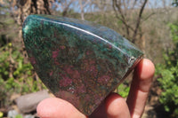Polished Ruby Corundum In Chrome Verdite Standing Free Forms x 3 From Zimbabwe - Toprock Gemstones and Minerals 