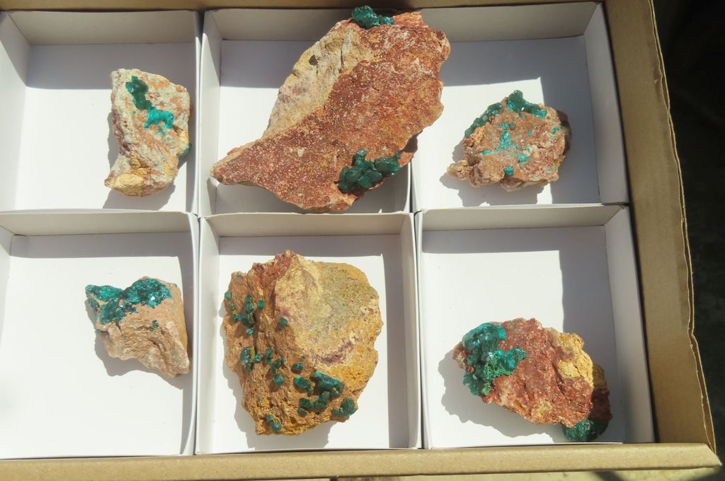 Natural Dioptase On Dolomite Specimens x 6 From Likasi, Congo - Toprock Gemstones and Minerals 