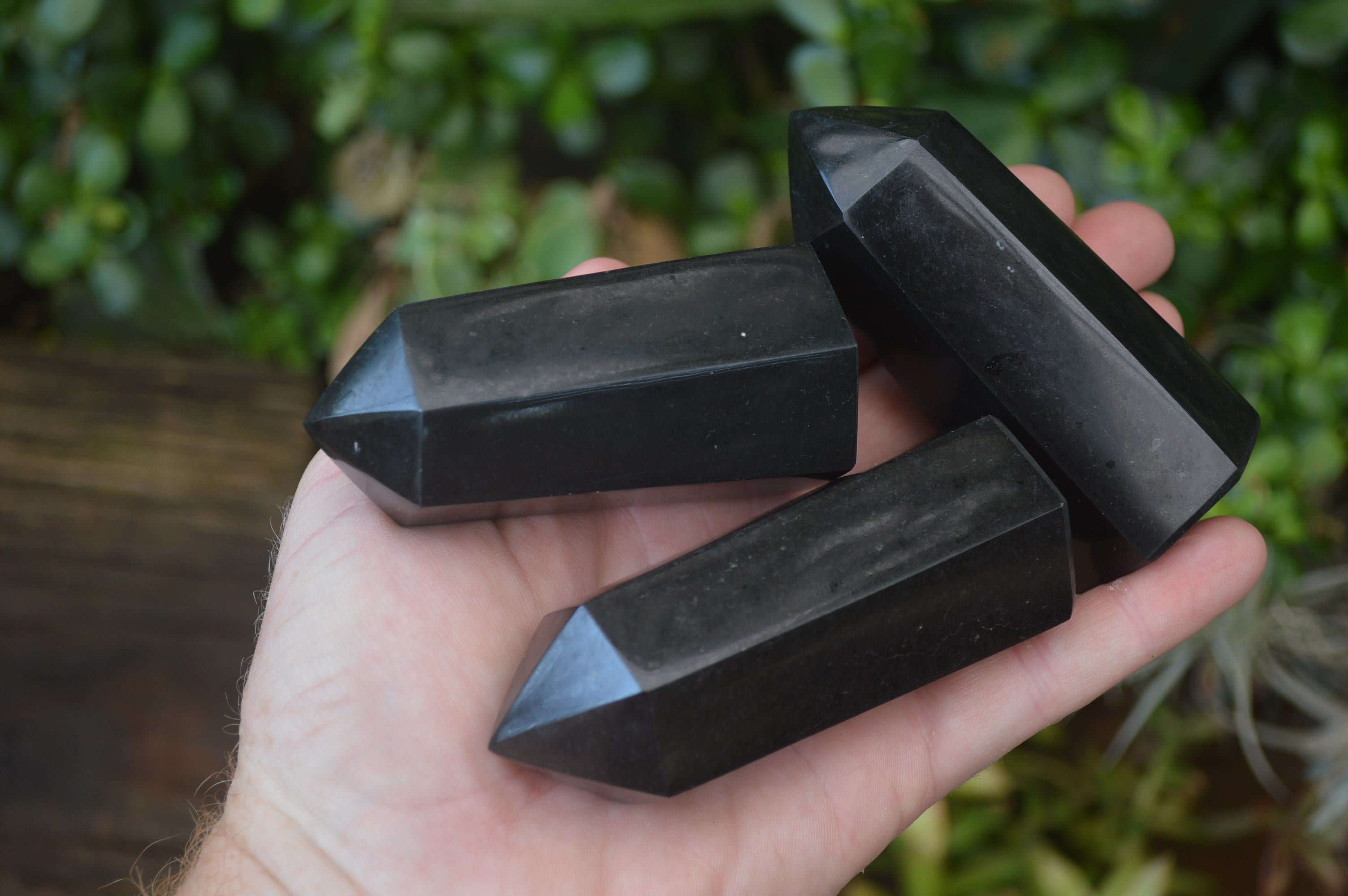 Polished Black Basalt Point-Prisms x 12 From Antsirabe, Madagascar - Toprock Gemstones and Minerals 