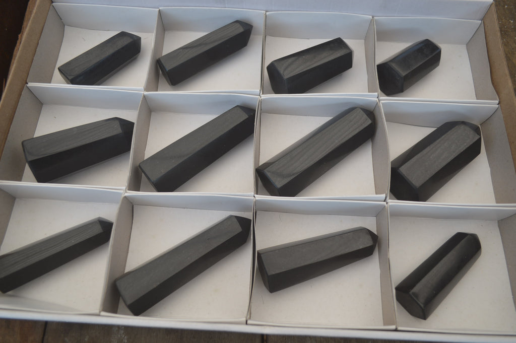 Polished Black Basalt Point-Prisms x 12 From Antsirabe, Madagascar - Toprock Gemstones and Minerals 