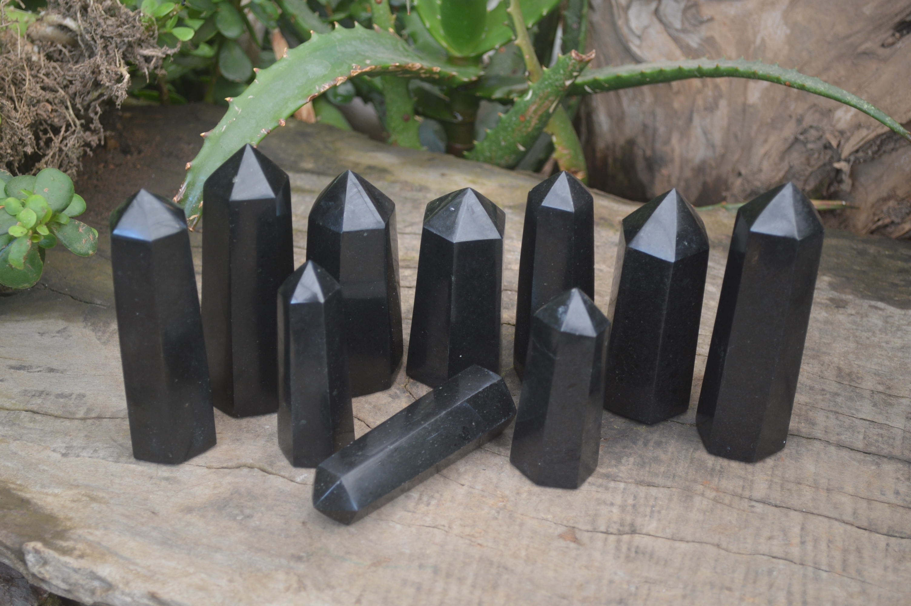 Polished Black Basalt Point-Prisms x 12 From Antsirabe, Madagascar - Toprock Gemstones and Minerals 