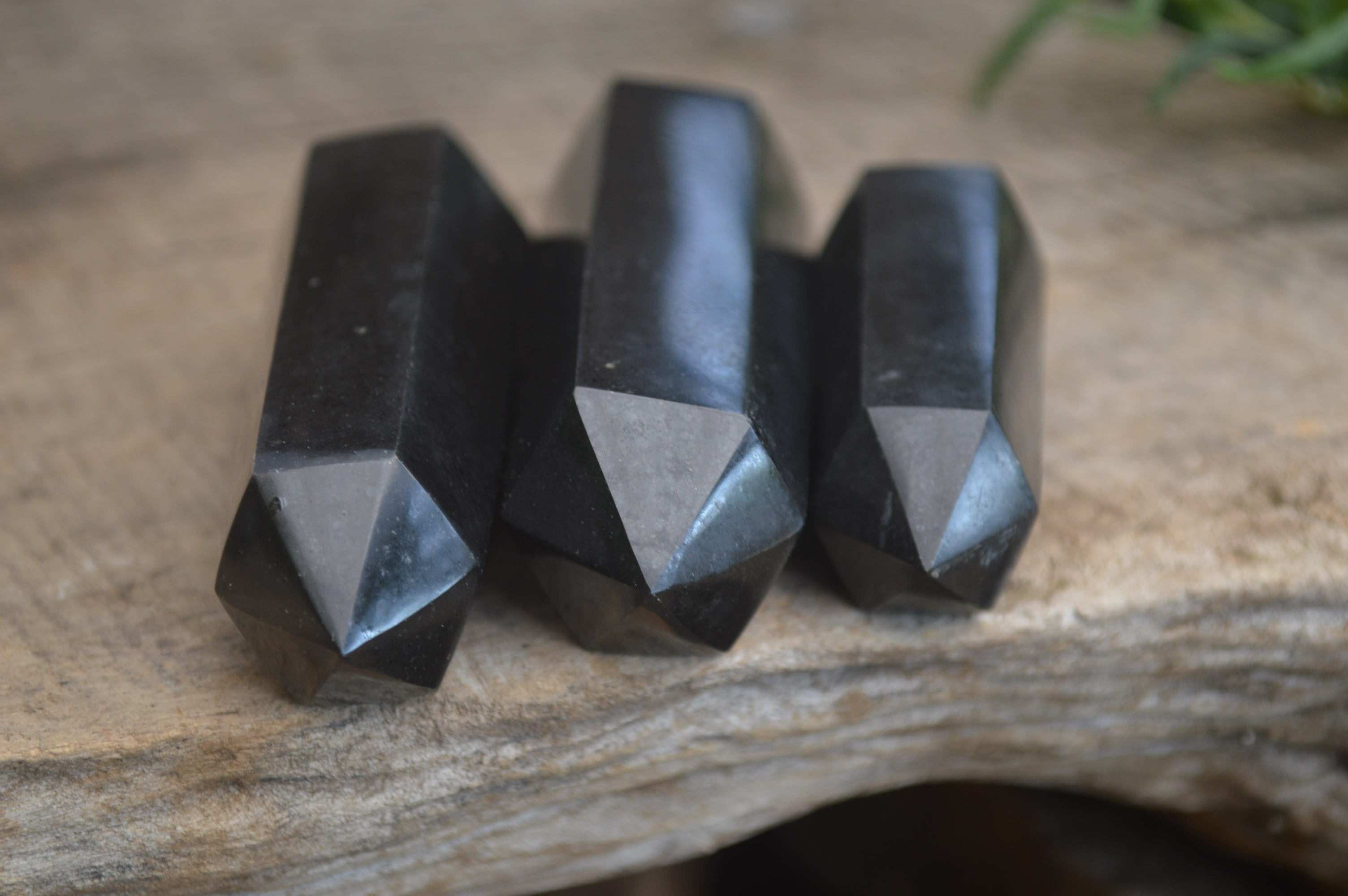 Polished Black Basalt Point-Prisms x 12 From Antsirabe, Madagascar - Toprock Gemstones and Minerals 