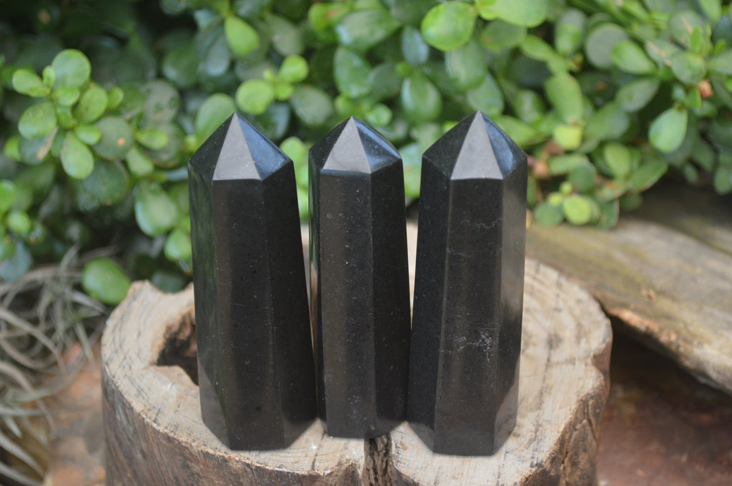 Polished Black Basalt Point-Prisms x 12 From Antsirabe, Madagascar - Toprock Gemstones and Minerals 