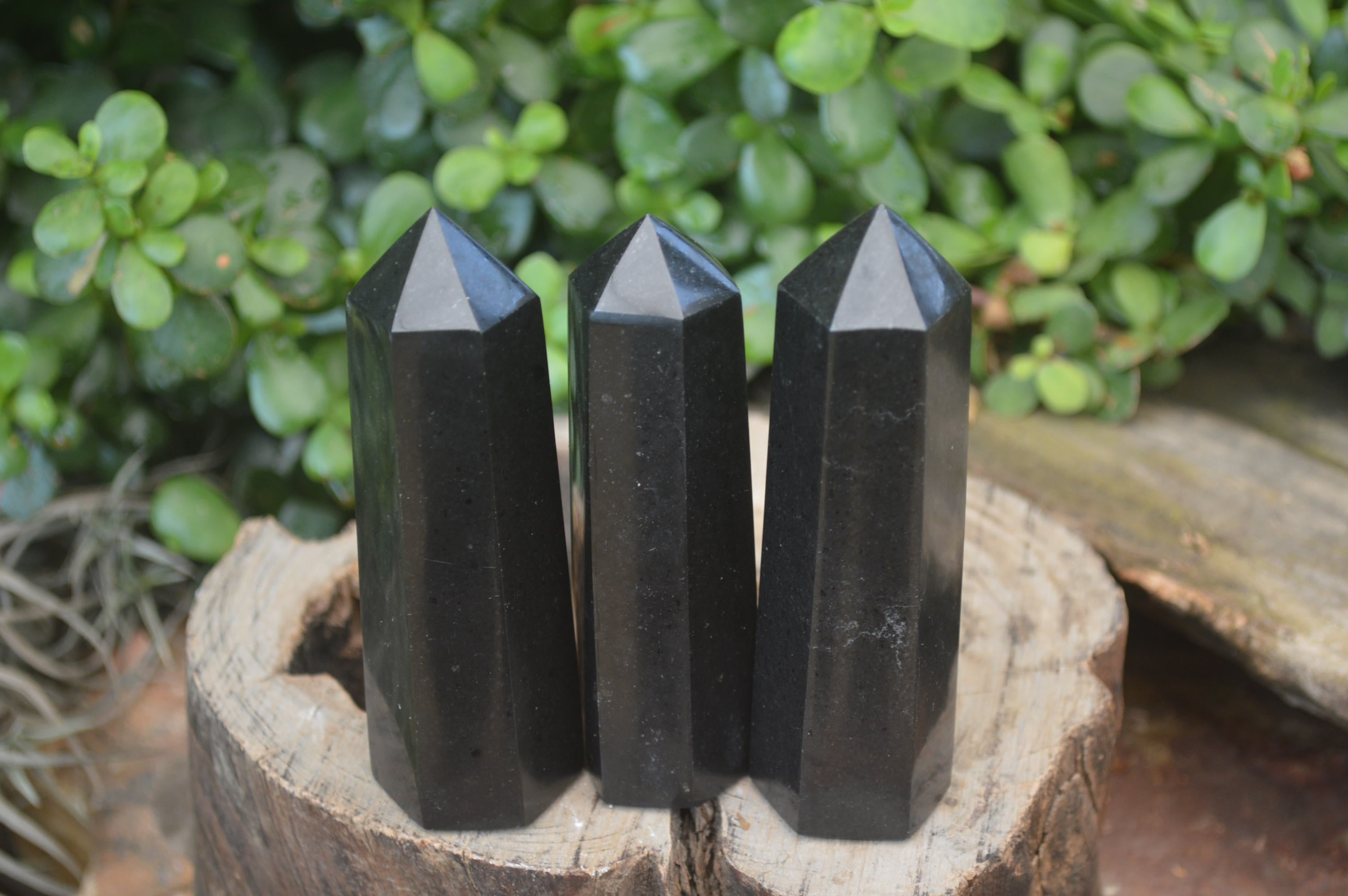 Polished Black Basalt Point-Prisms x 12 From Antsirabe, Madagascar - Toprock Gemstones and Minerals 