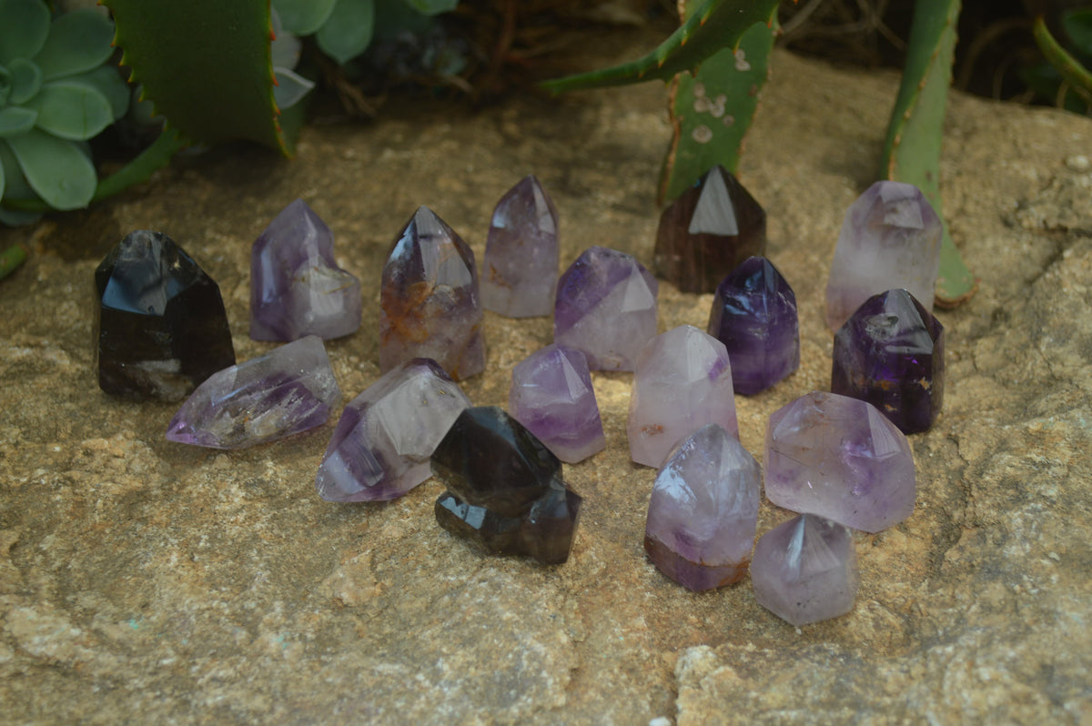 Polished Smokey Amethyst Window Quartz Points x 20 From Akansobe, Madagascar - Toprock Gemstones and Minerals 