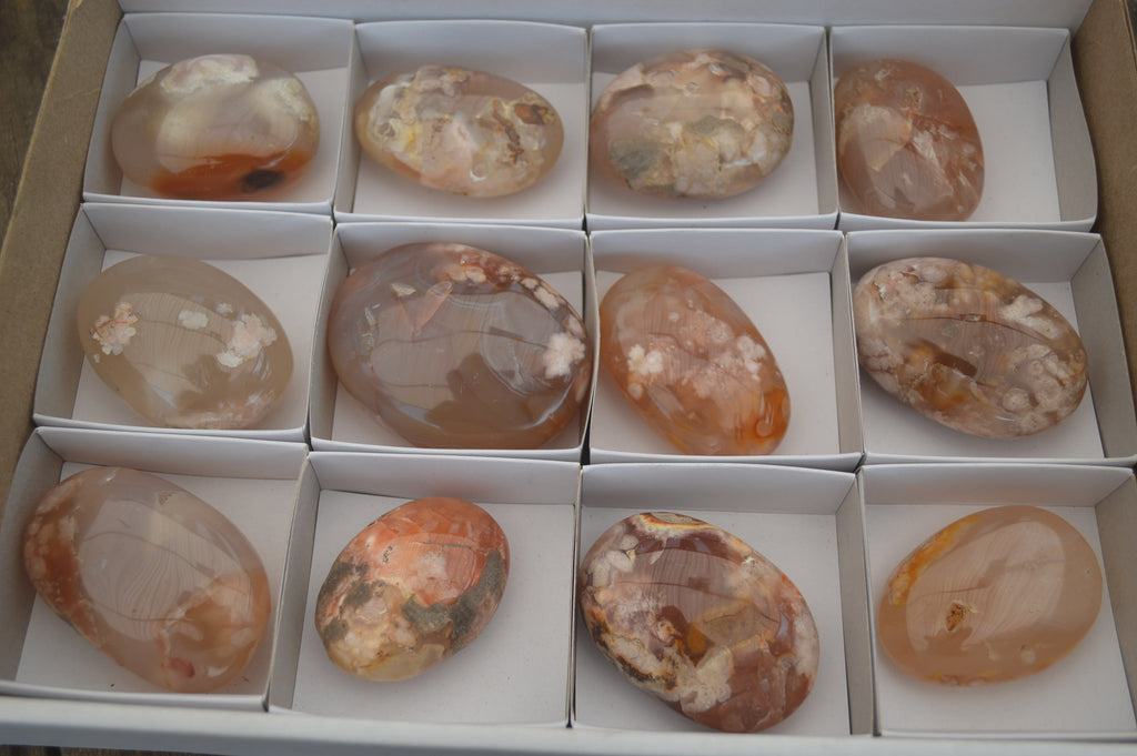 Polished Flower Agate Galet-Palm Stones x 12 From Antsahalova, Madagascar - Toprock Gemstones and Minerals 