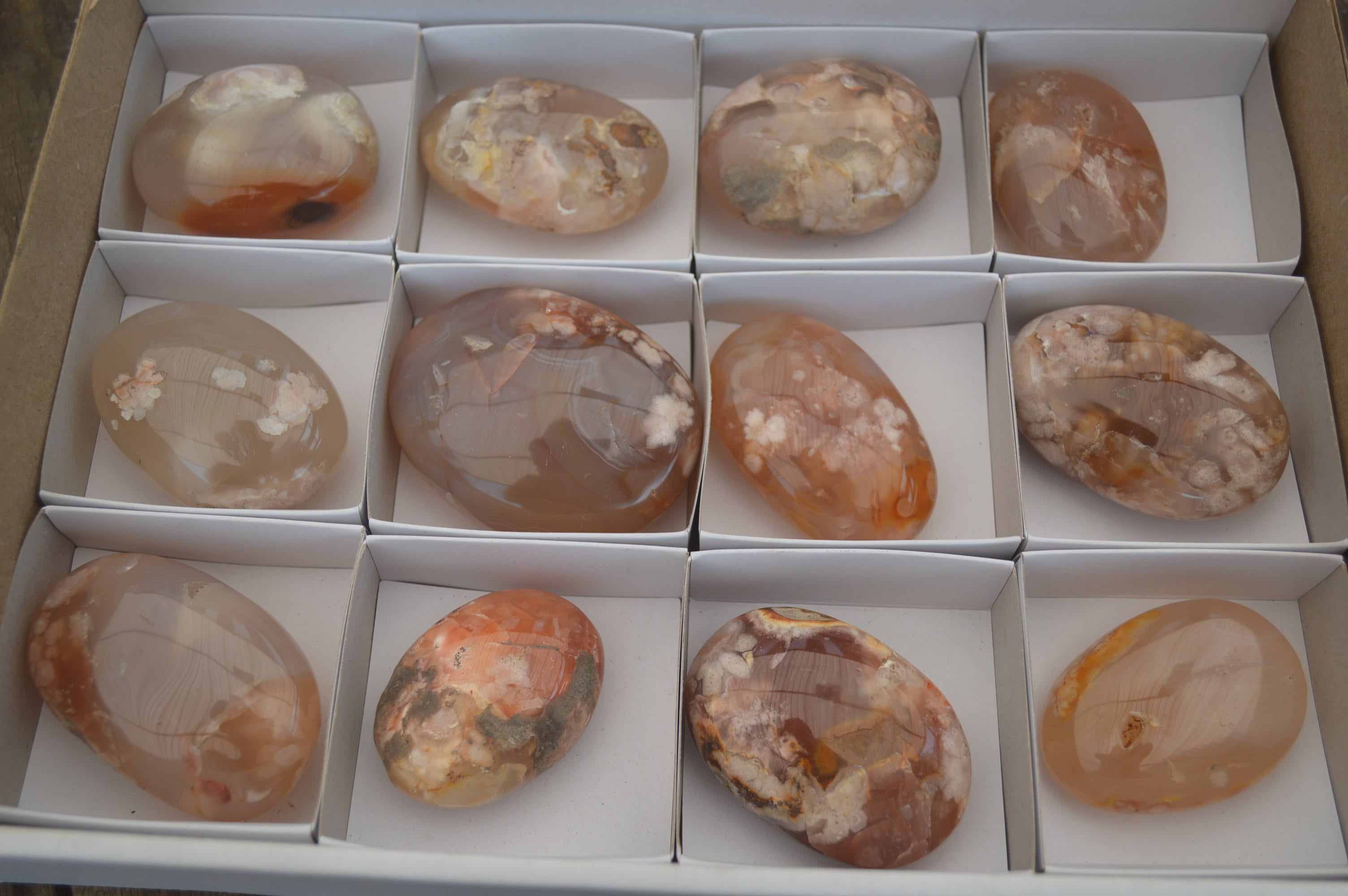 Polished Flower Agate Galet-Palm Stones x 12 From Antsahalova, Madagascar - Toprock Gemstones and Minerals 