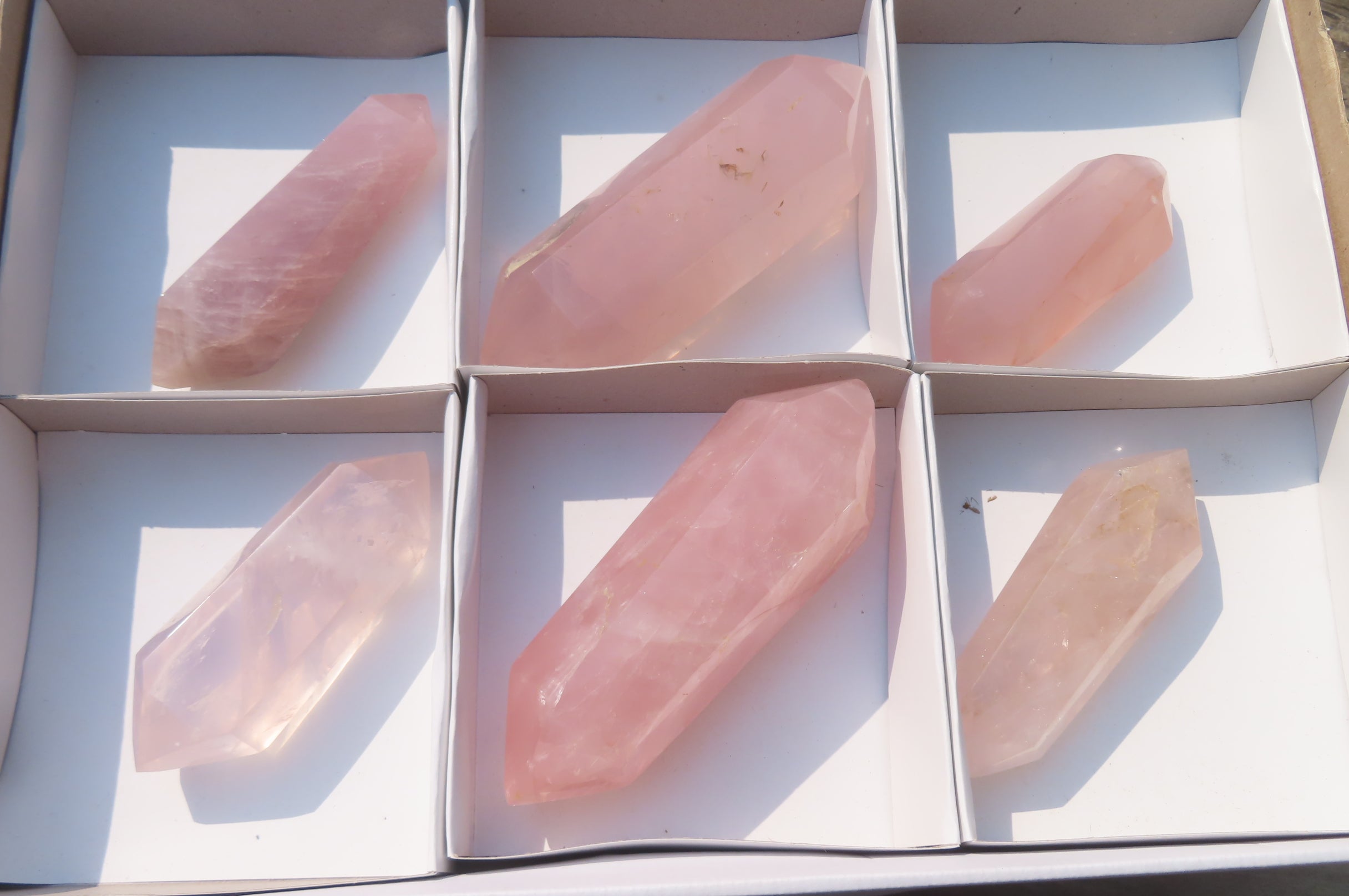 Polished Double Terminated Rose Quartz Points x 6 From Ambatondrazaka, Madagascar - Toprock Gemstones and Minerals 