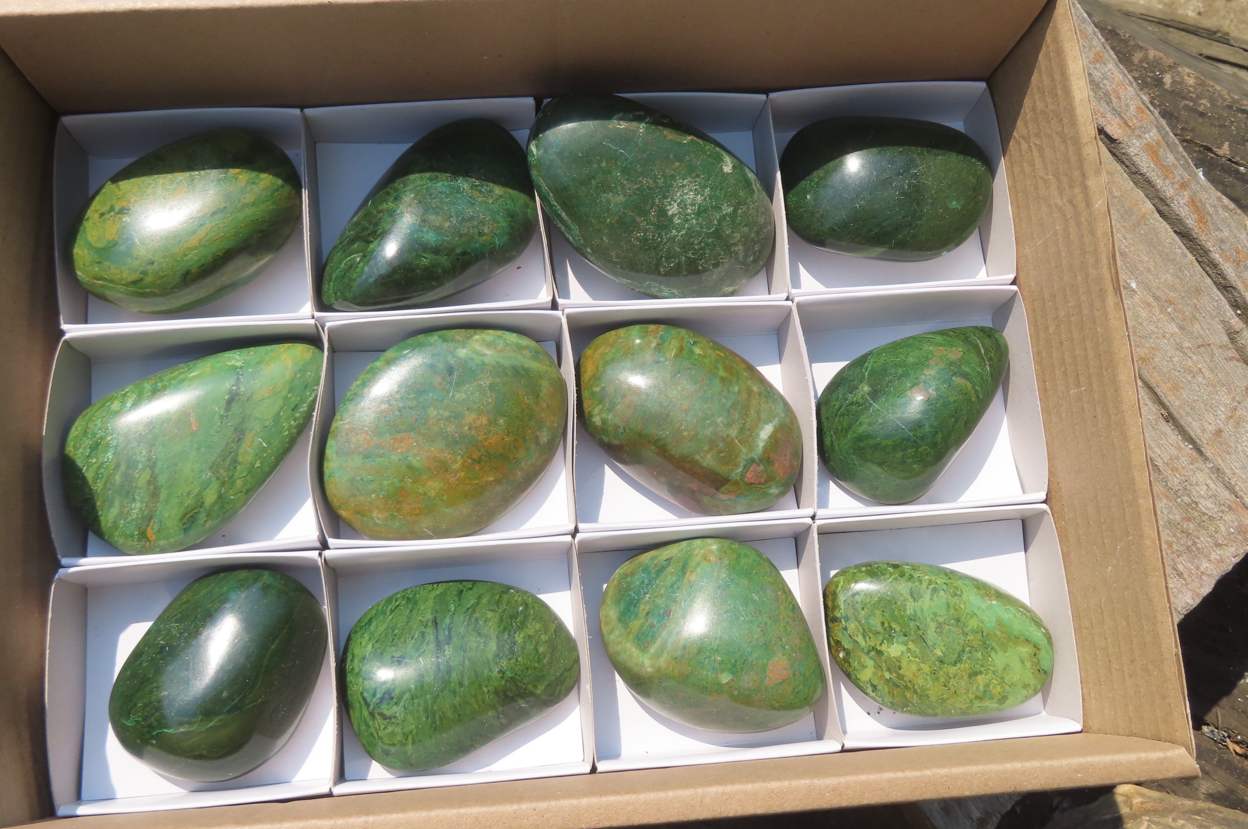 Polished Green Verdite Palm Stones x 12 From Zimbabwe - Toprock Gemstones and Minerals 
