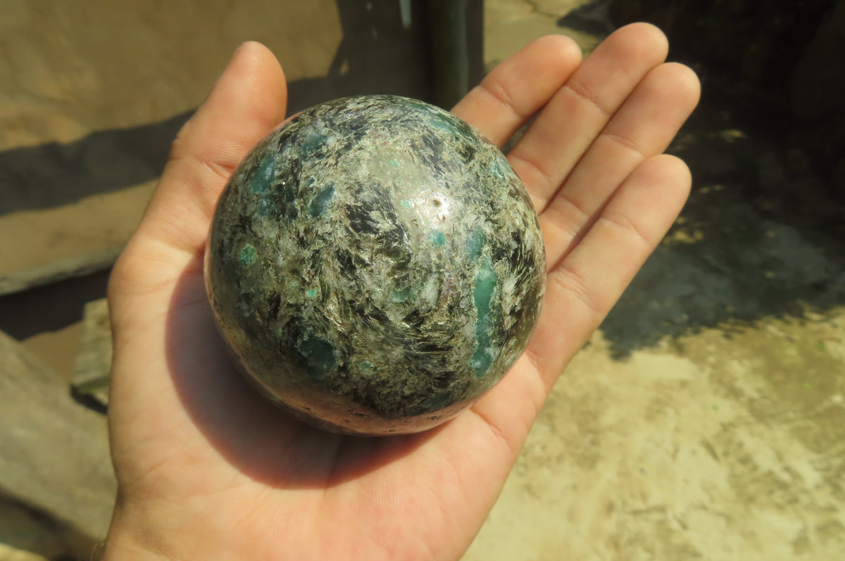 Polished Rare Emerald Mica In Matrix Spheres x 2 From Mutoko, Zimbabwe - Toprock Gemstones and Minerals 