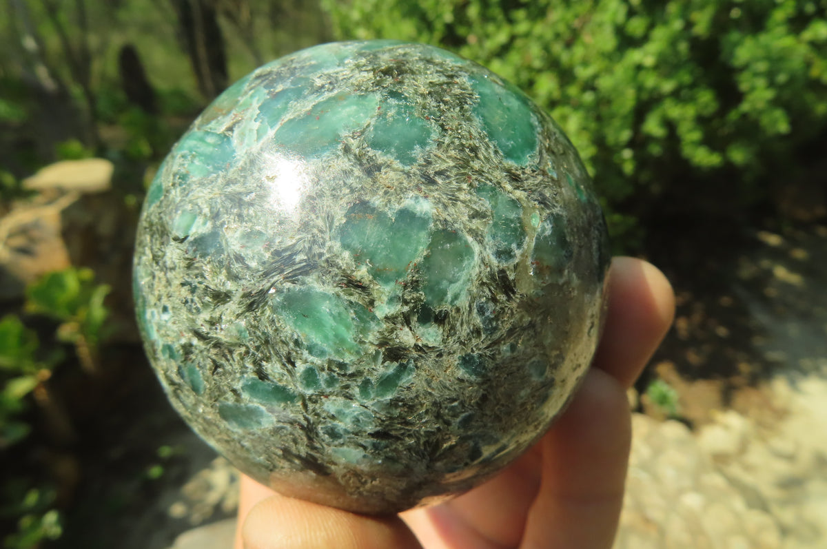 Polished Rare Emerald Mica In Matrix Spheres x 2 From Mutoko, Zimbabwe - Toprock Gemstones and Minerals 