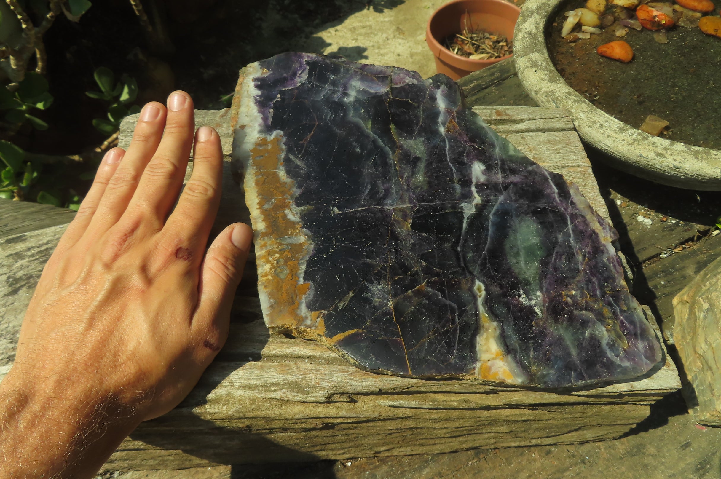 Polished Watermelon Fluorite Slice x 1 From Uis, Namibia - Toprock Gemstones and Minerals 