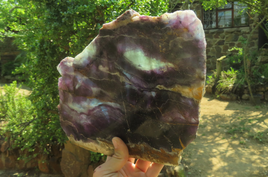 Polished Watermelon Fluorite Slice x 1 From Uis, Namibia - Toprock Gemstones and Minerals 