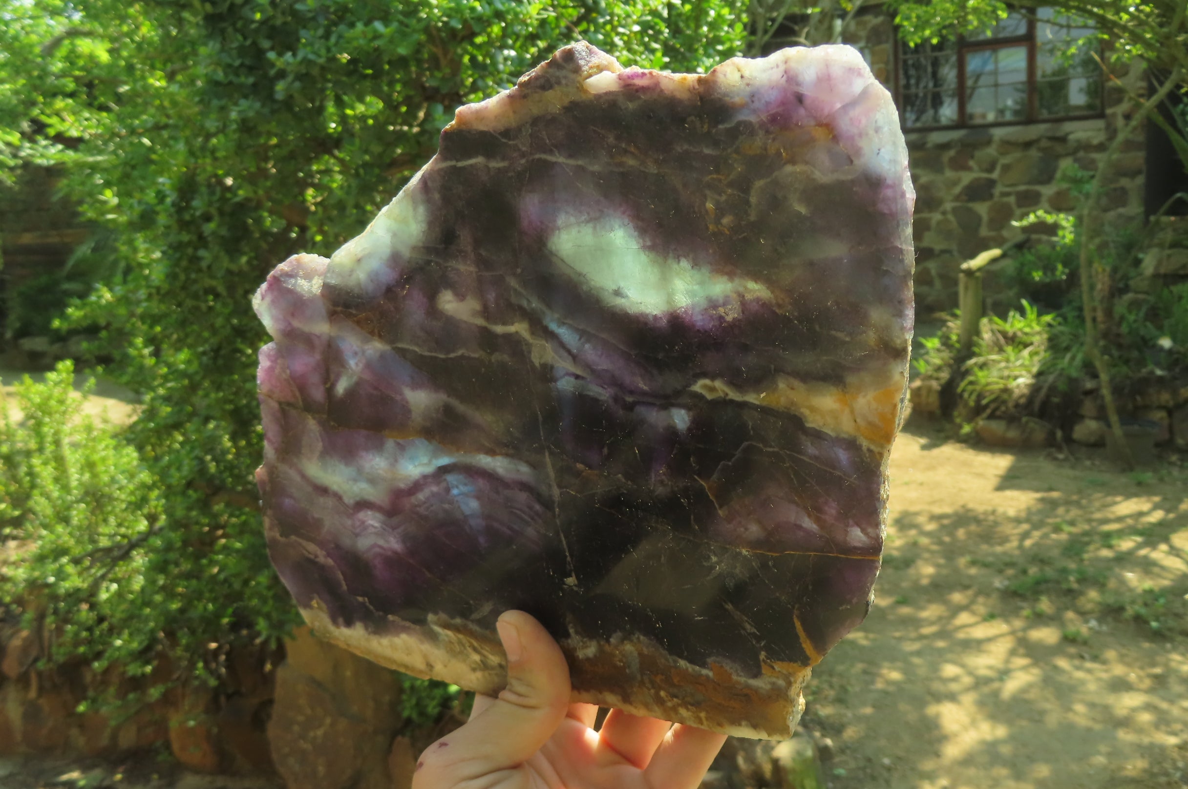 Polished Watermelon Fluorite Slice x 1 From Uis, Namibia - Toprock Gemstones and Minerals 