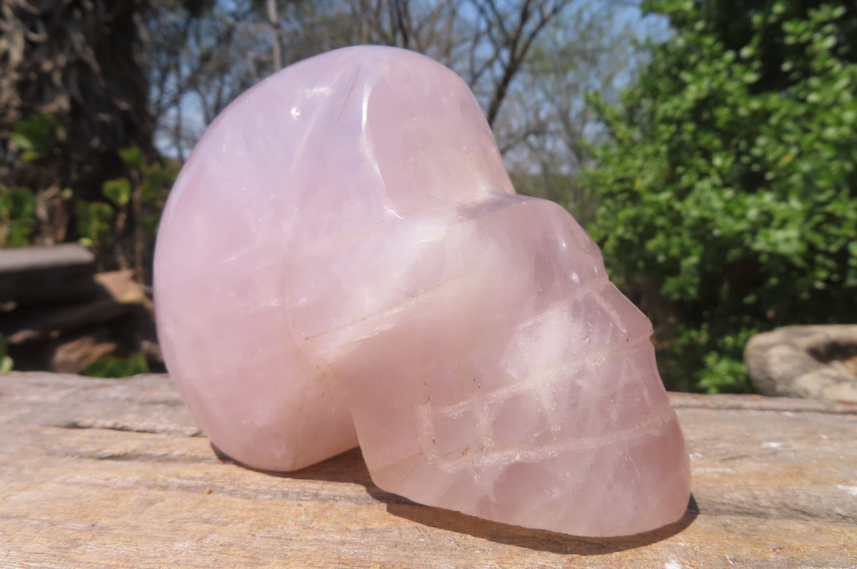 Hand Made Rose Quartz Skull Carvings x 2 From Madagascar - Toprock Gemstones and Minerals 