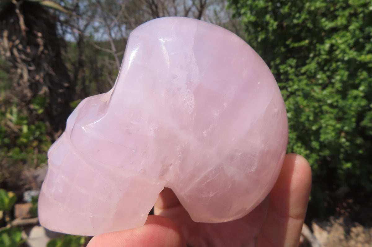 Hand Made Rose Quartz Skull Carvings x 2 From Madagascar - Toprock Gemstones and Minerals 