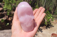 Hand Made Rose Quartz Skull Carvings x 2 From Madagascar - Toprock Gemstones and Minerals 