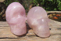 Hand Made Rose Quartz Skull Carvings x 2 From Madagascar - Toprock Gemstones and Minerals 