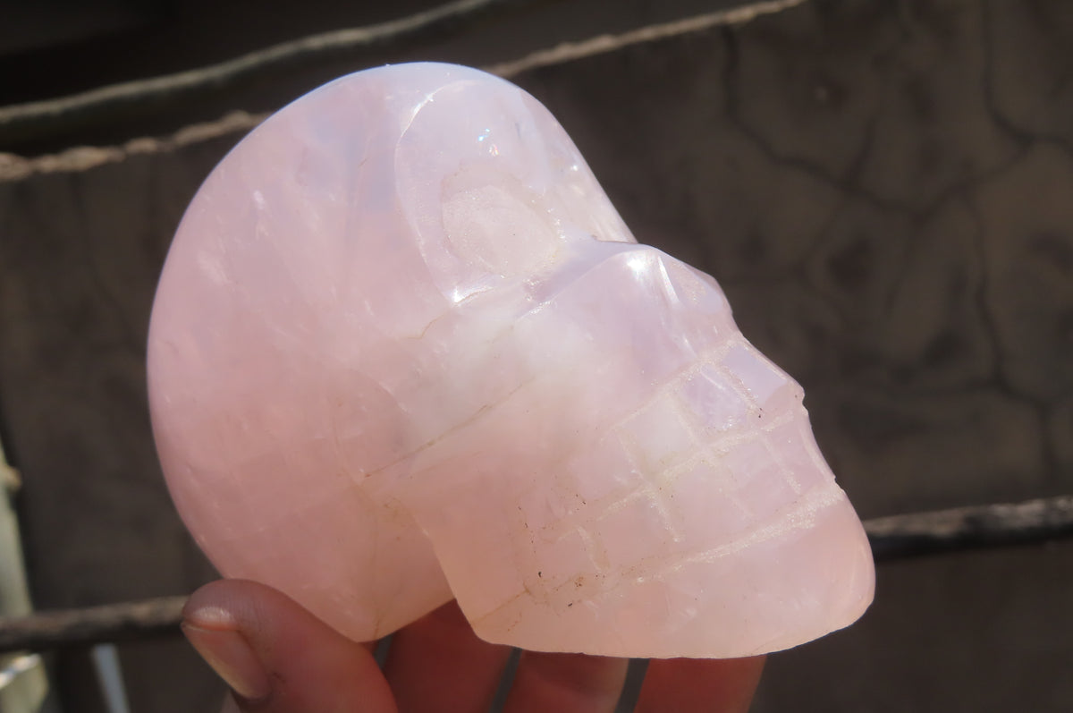 Hand Made Rose Quartz Skull Carvings x 2 From Madagascar - Toprock Gemstones and Minerals 