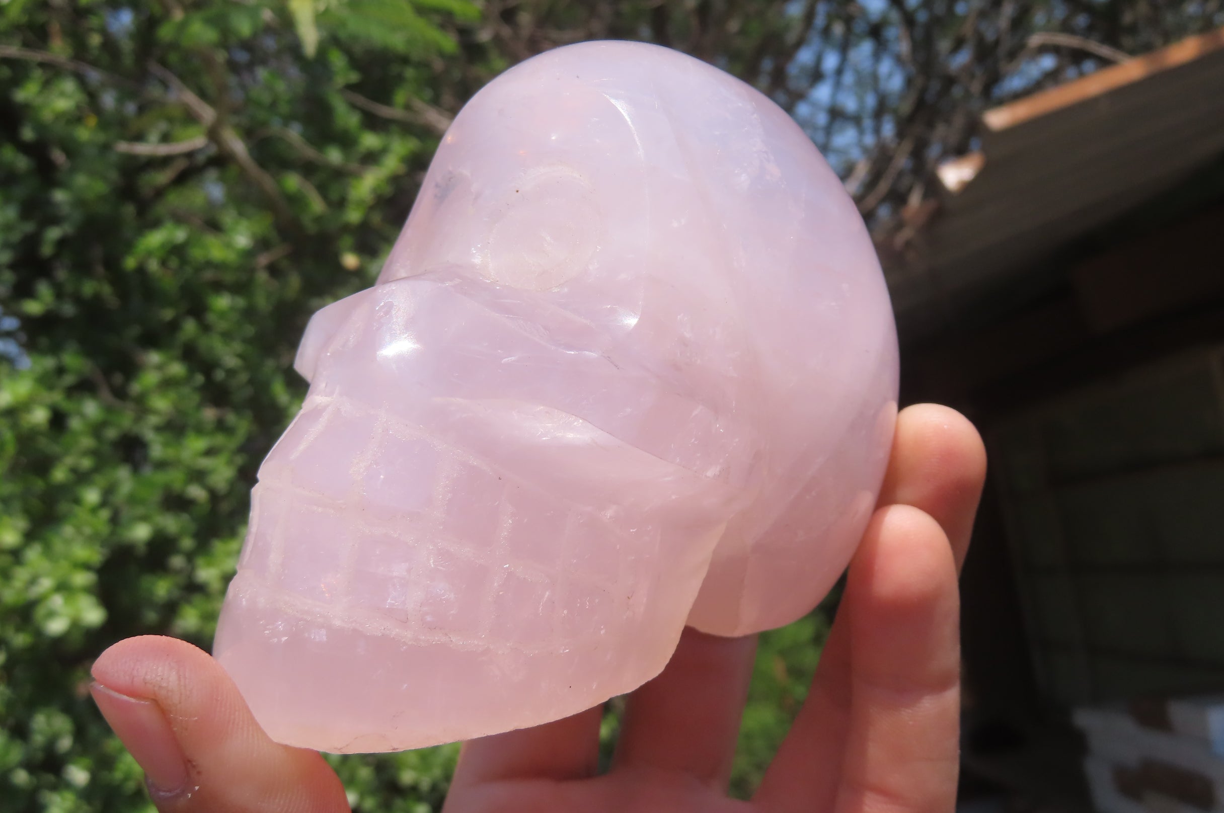 Hand Made Rose Quartz Skull Carvings x 2 From Madagascar - Toprock Gemstones and Minerals 