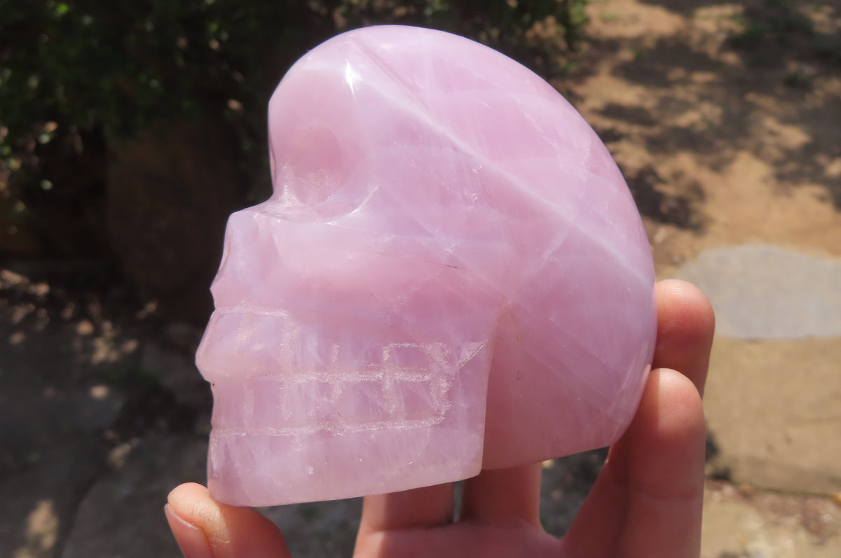 Hand Made Rose Quartz Skull Carvings x 2 From Madagascar - Toprock Gemstones and Minerals 