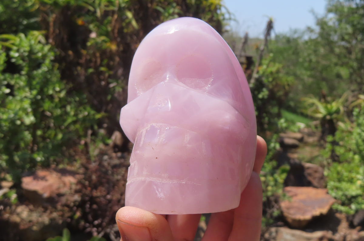 Hand Made Rose Quartz Skull Carvings x 2 From Madagascar - Toprock Gemstones and Minerals 