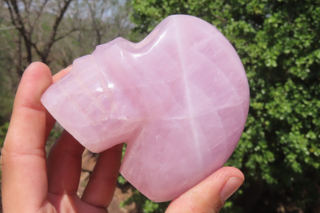 Hand Made Rose Quartz Skull Carvings x 2 From Madagascar - Toprock Gemstones and Minerals 