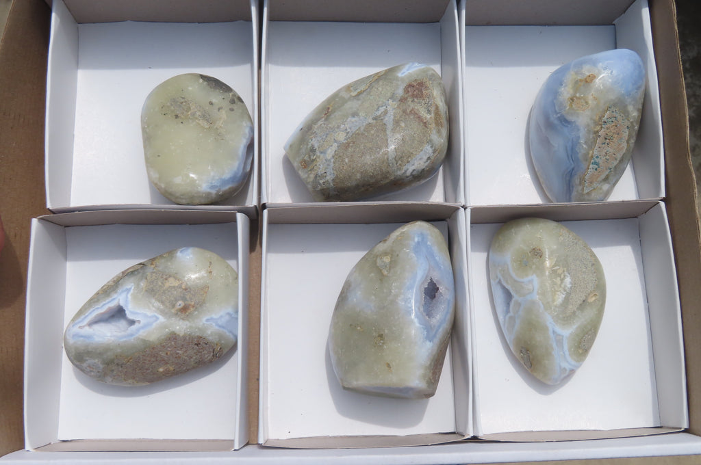 Polished Blue Lace Agate Free Forms x 6 From Malawi - Toprock Gemstones and Minerals 