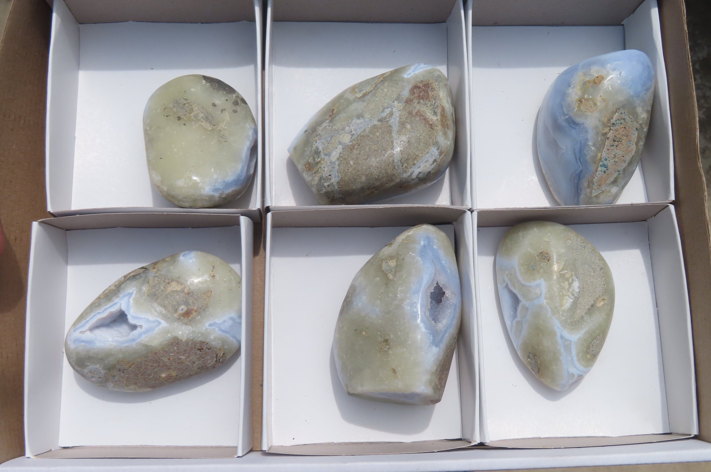 Polished Blue Lace Agate Free Forms x 6 From Malawi - Toprock Gemstones and Minerals 