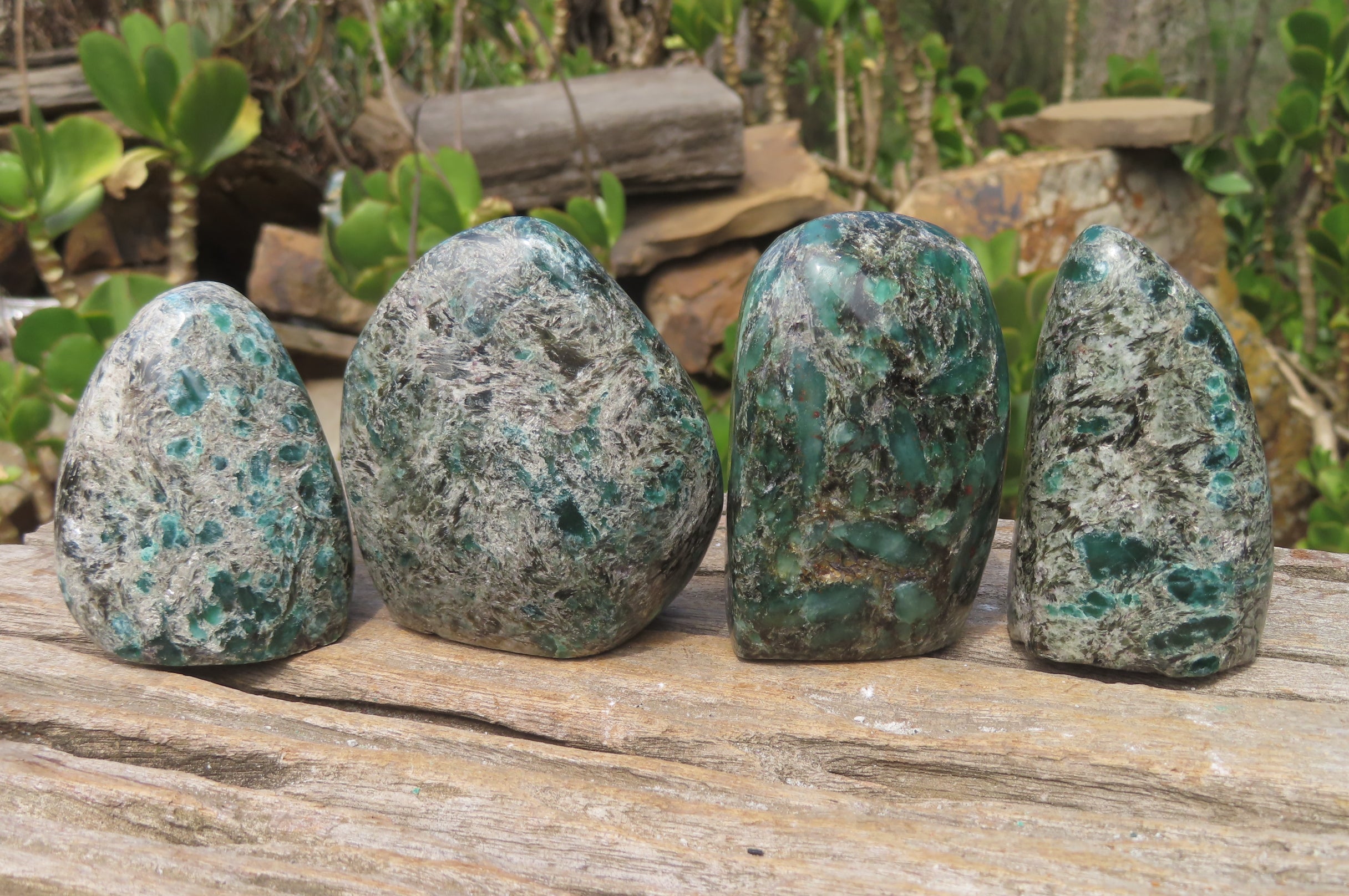 Polished Rare Emerald Mica In Matrix Standing Free Forms x 4 From Mutoko, Zimbabwe - Toprock Gemstones and Minerals 