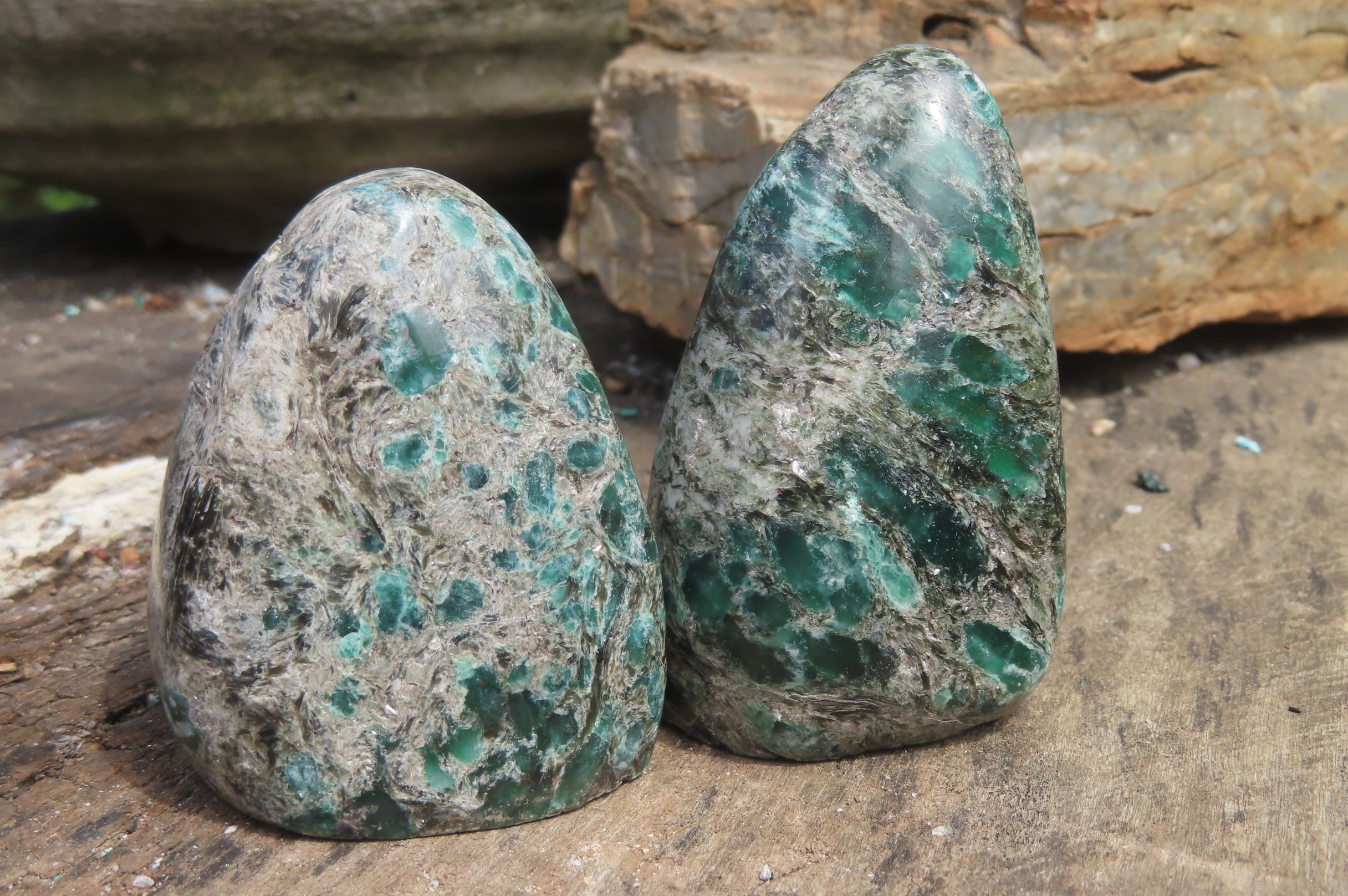 Polished Rare Emerald Mica In Matrix Standing Free Forms x 4 From Mutoko, Zimbabwe - Toprock Gemstones and Minerals 