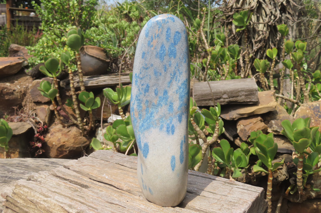 Polished Blue Spinel Spotted Quartz Standing Free Form x 1 From Madagascar - Toprock Gemstones and Minerals 