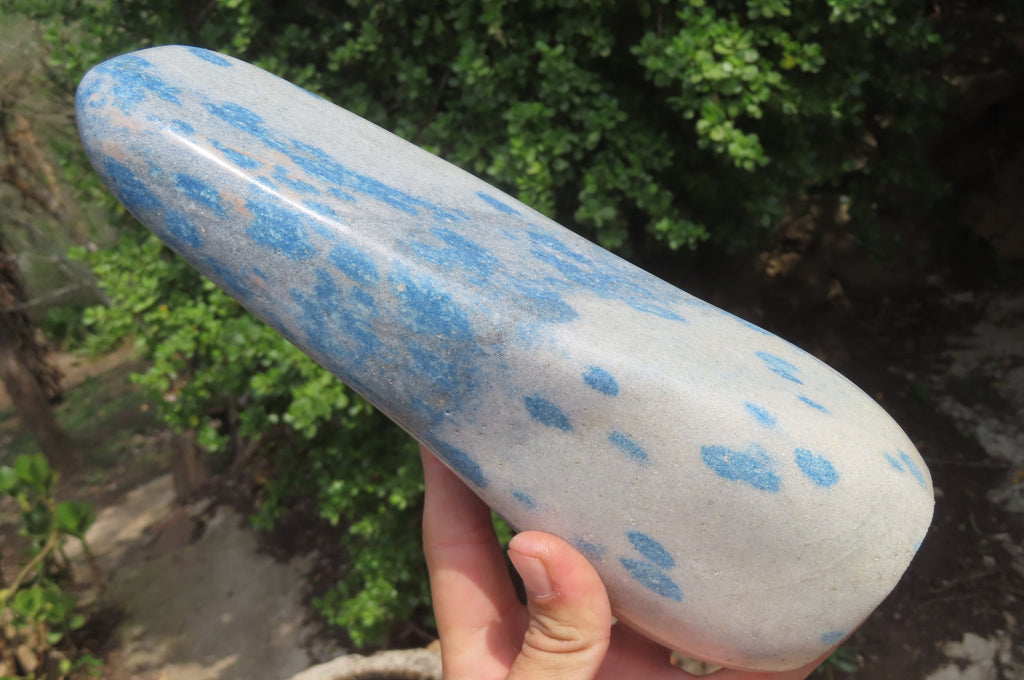 Polished Blue Spinel Spotted Quartz Standing Free Form x 1 From Madagascar - Toprock Gemstones and Minerals 