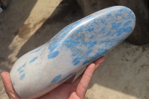 Polished Blue Spinel Spotted Quartz Standing Free Form x 1 From Madagascar - Toprock Gemstones and Minerals 