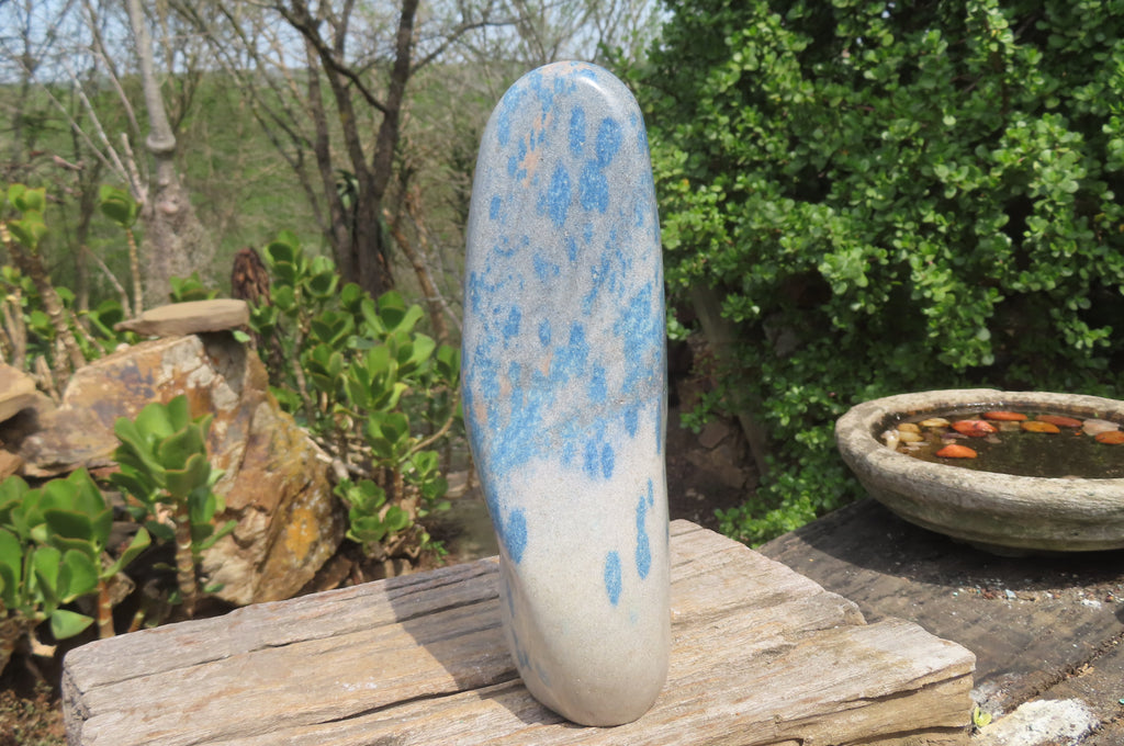 Polished Blue Spinel Spotted Quartz Standing Free Form x 1 From Madagascar - Toprock Gemstones and Minerals 